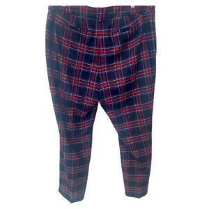 Talbots Hampshire Ankle Pants 14P Red Blue Plaid Wool Blend Trousers Preppy